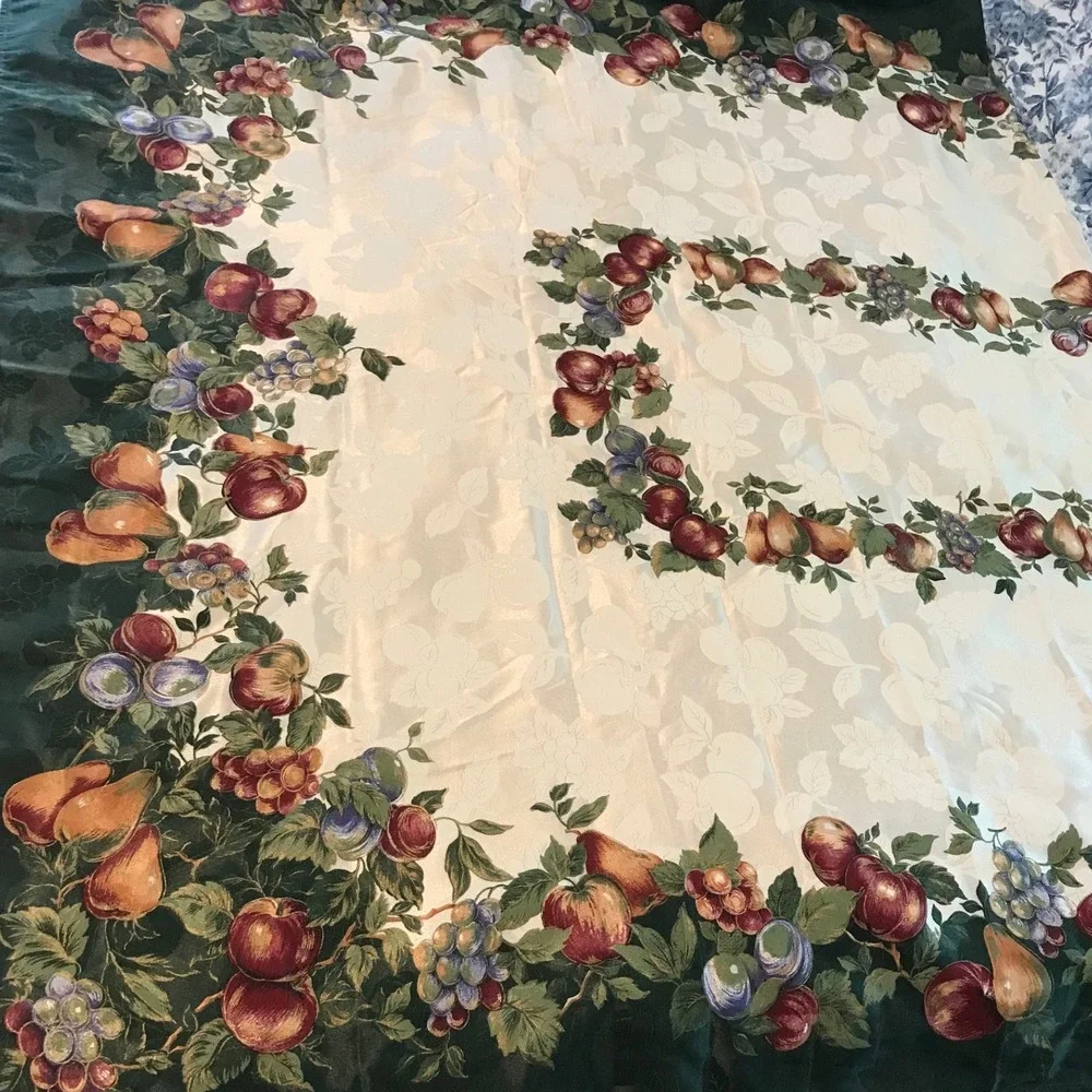 Elegant Holiday Fruit Harvest Damask Tablecloth 60x100 and 8 Napkins Set